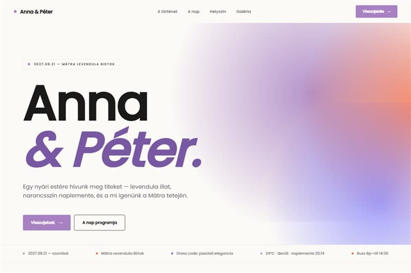 Lavender Cream wedding website template preview